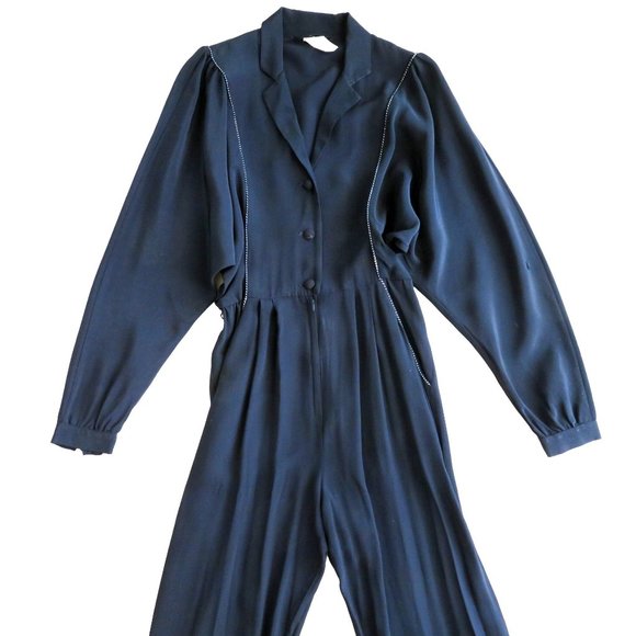 Vintage 80s Jolie Madame One Piece Jumpsuit XS Black Zip Button Pockets Blouson - Picture 7 of 16
